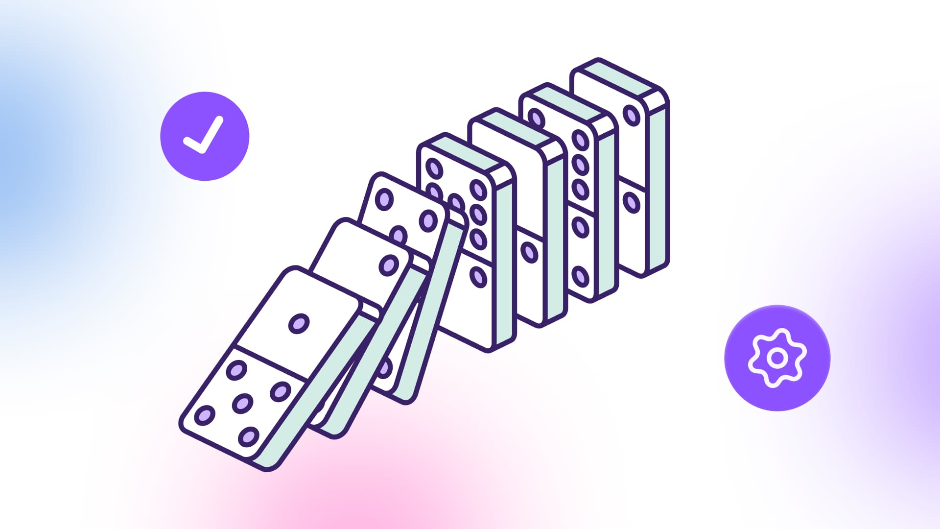 An illustration showcasing dominoes falling as they represent automations occuring.