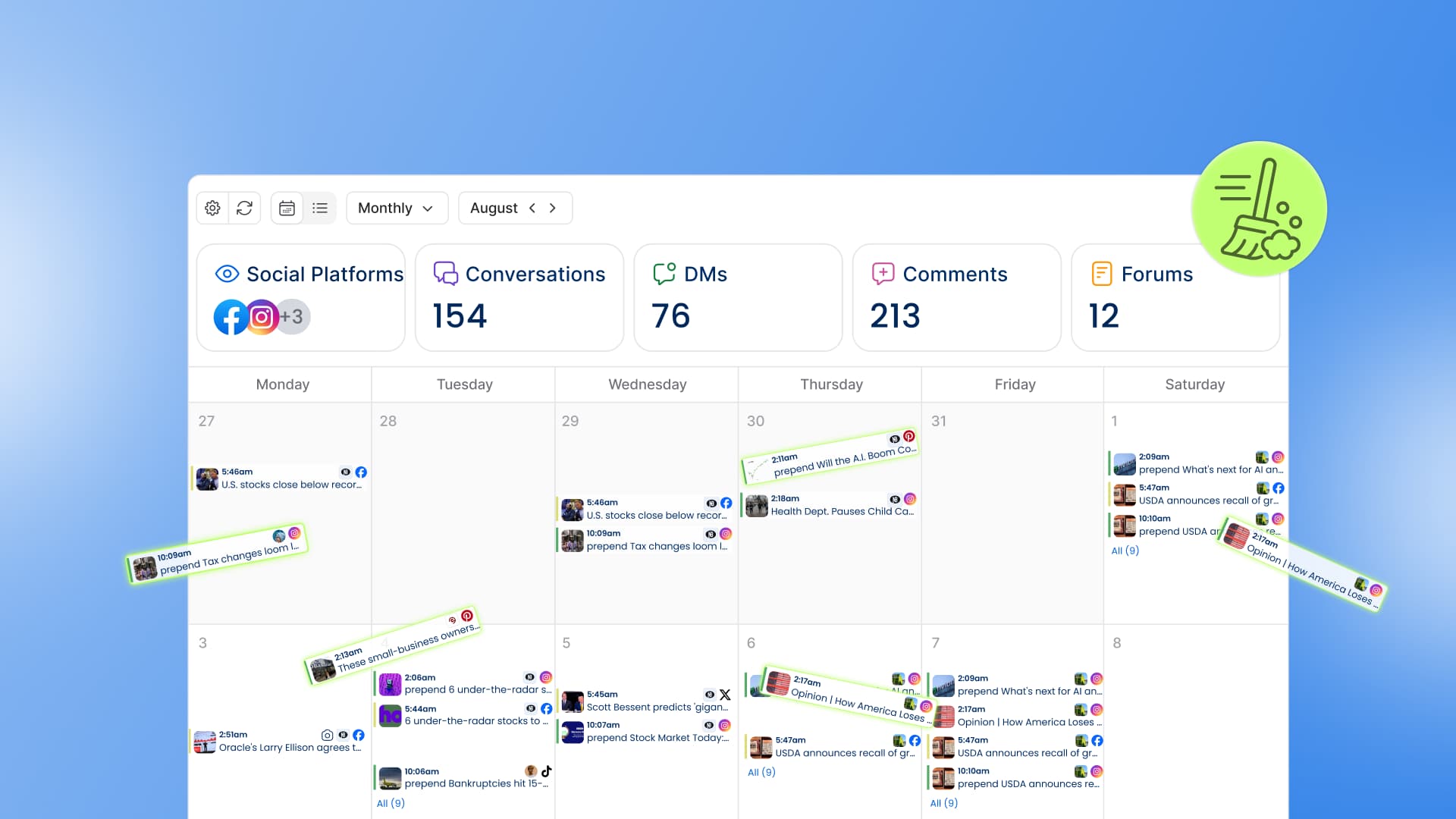 An illustration of a social media calendar getting a bit of spring cleaning.