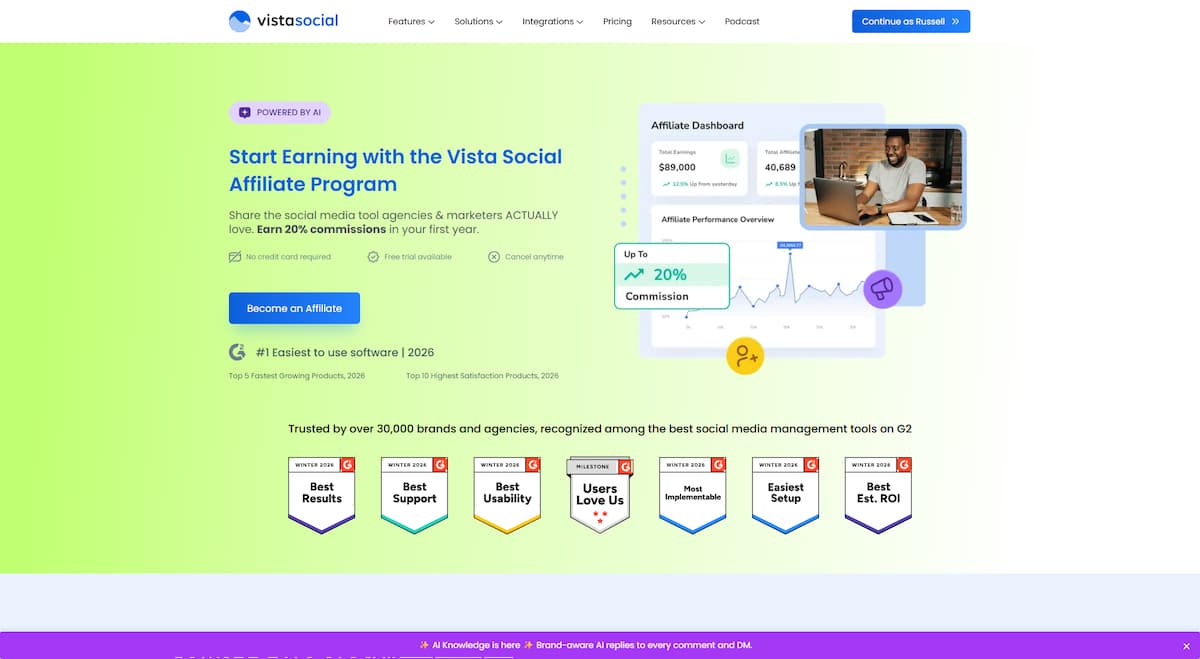 Vista Social's affiliate program details page.