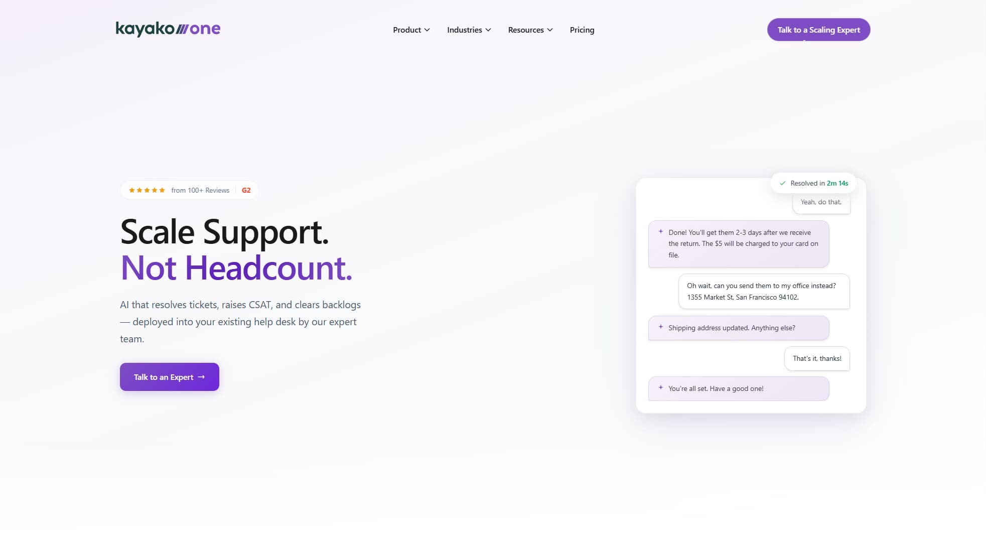 Manychat alternative Kayako's website.