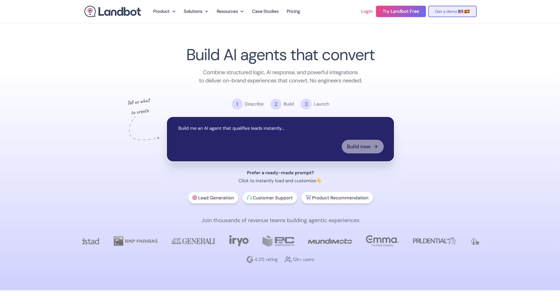 Manychat alternative Landbot's website.