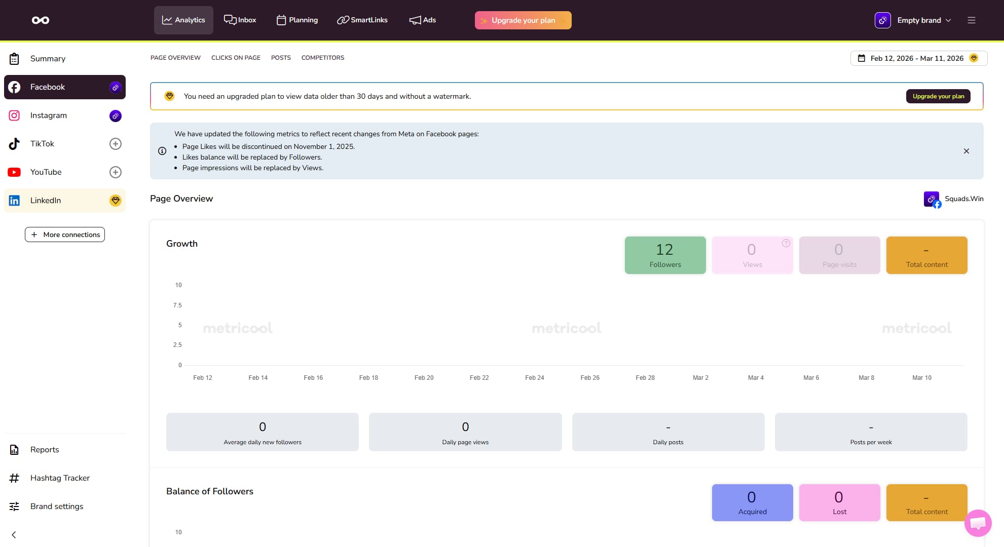 The Metricool reporting interface.