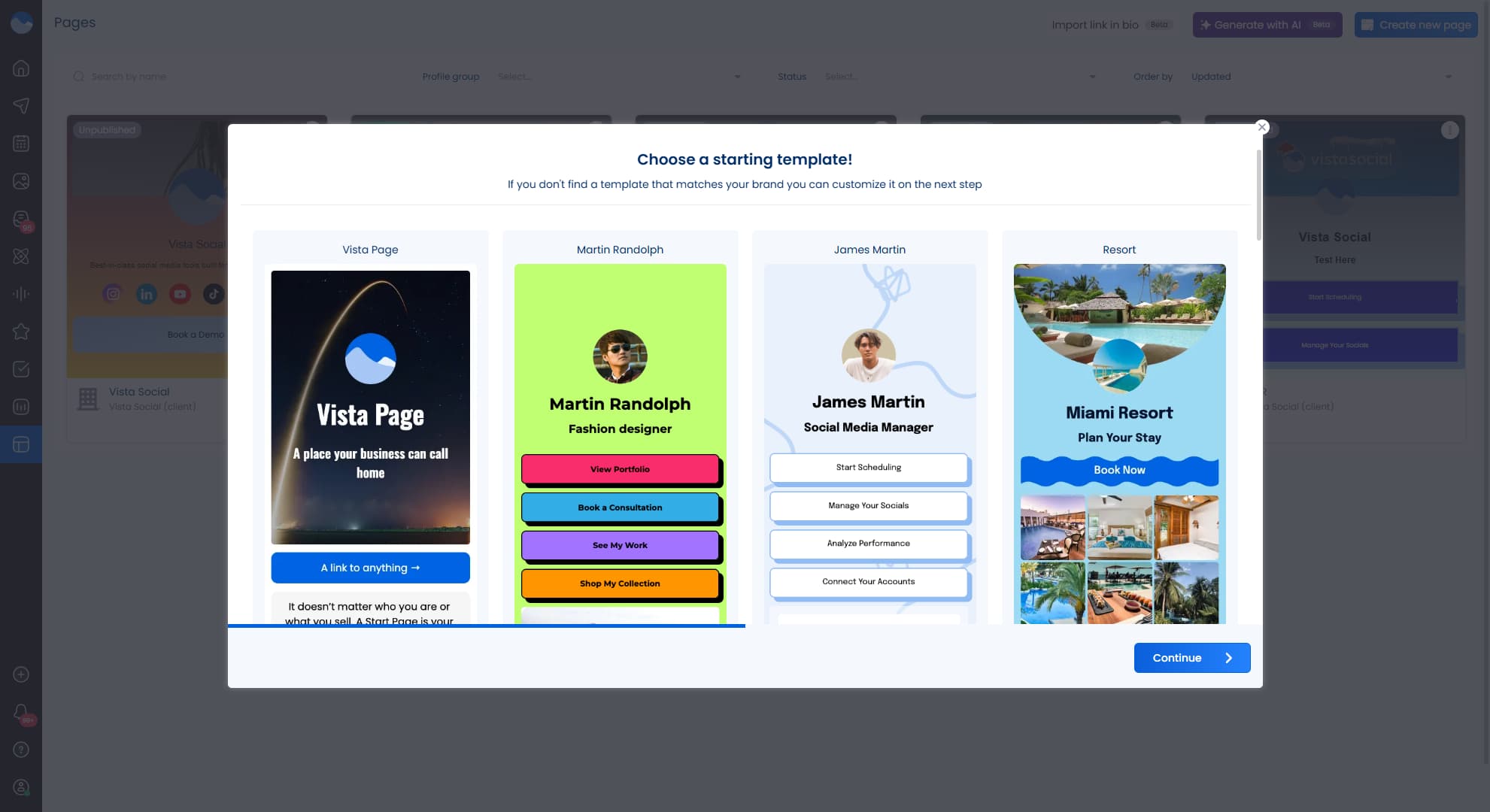 Vista Page designs for your link-in-bio landing page.