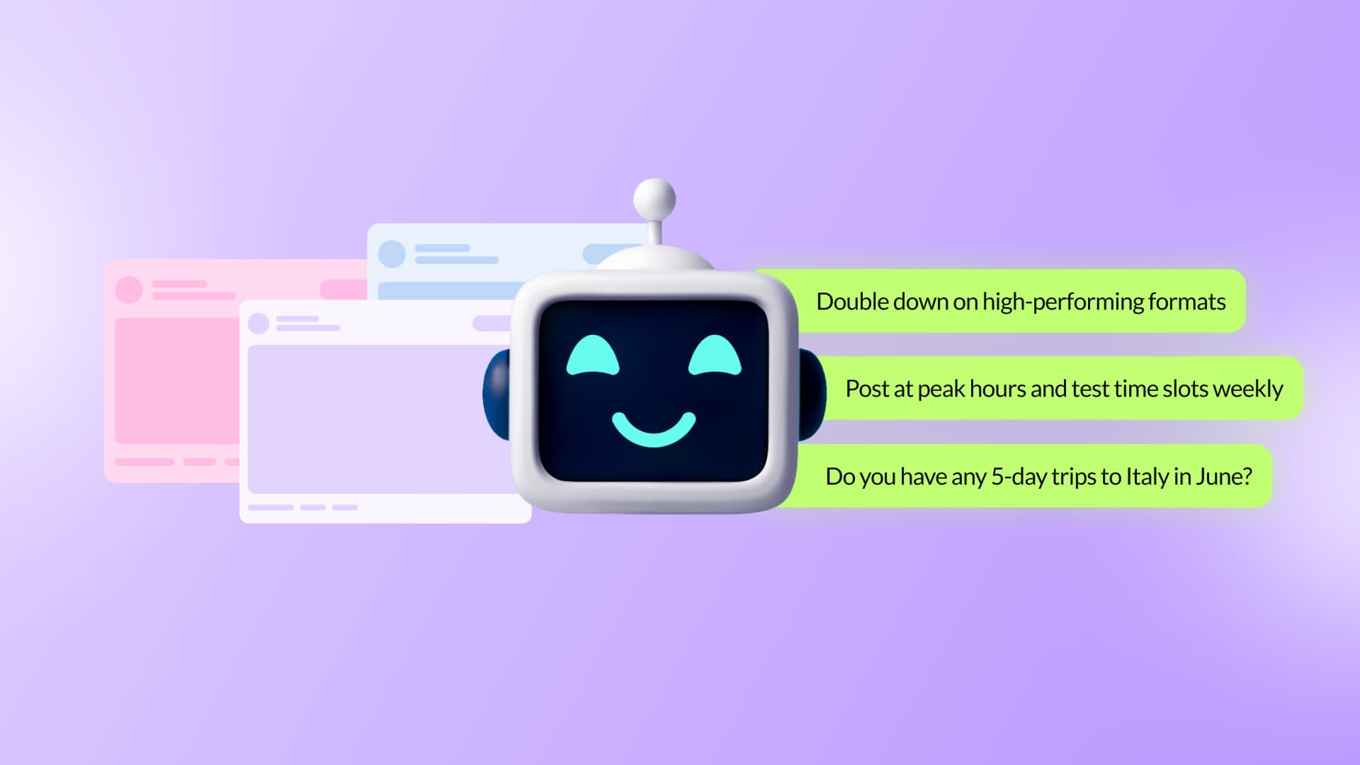 An illustration of an AI robot helping to audit a social media strategy.