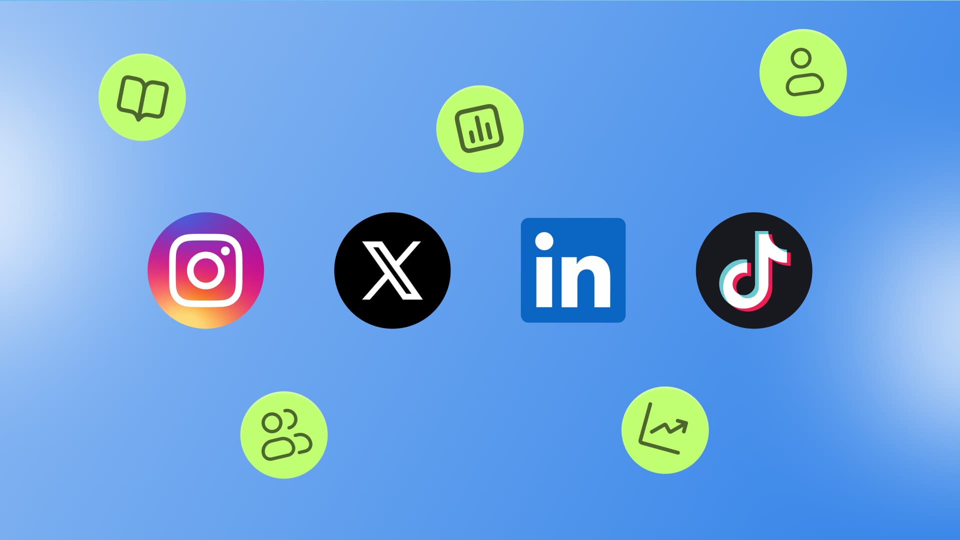 An illustration showcasing social media platform logos surrounded by demographics icons.