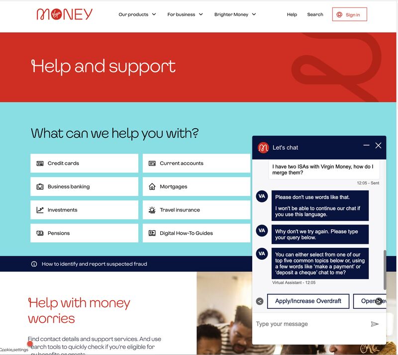 An incident where Virgin Money's chatbot filtered out its own brand name for profanity.