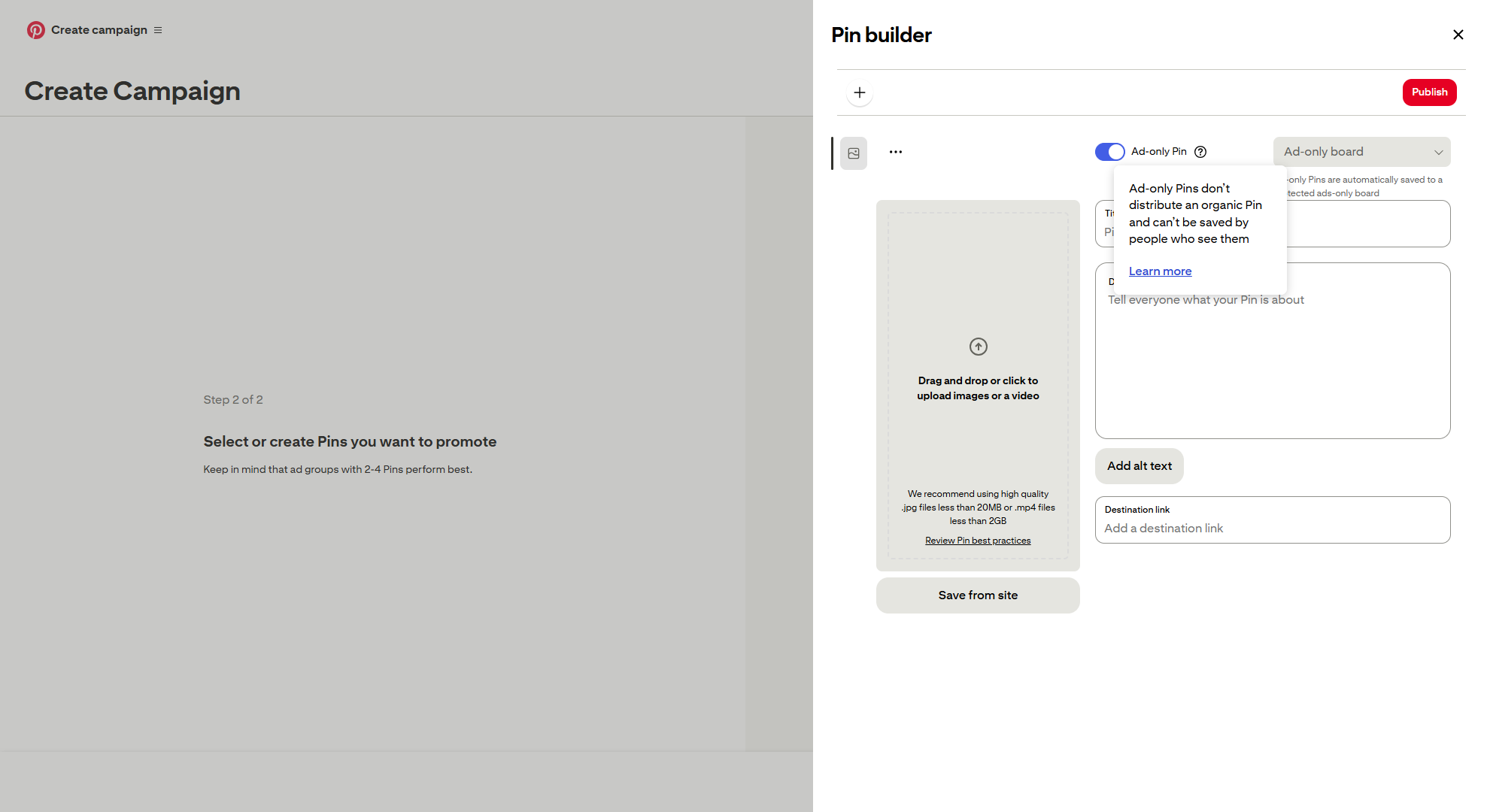 The Pinterest advertising pin builder.