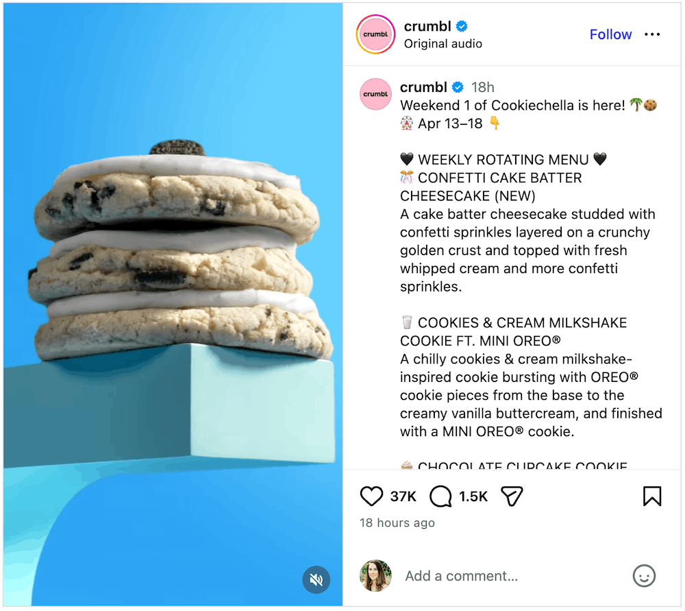 An Instagram post from @crumbl.