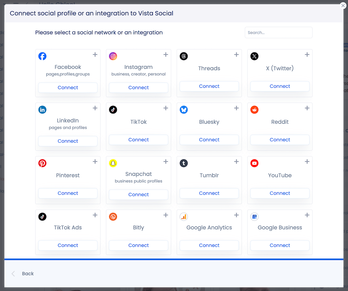 Connect a social profile in Vista Social.