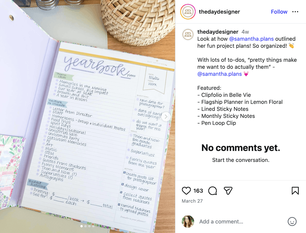 A screenshot of a UGC post shared by Day Designer.