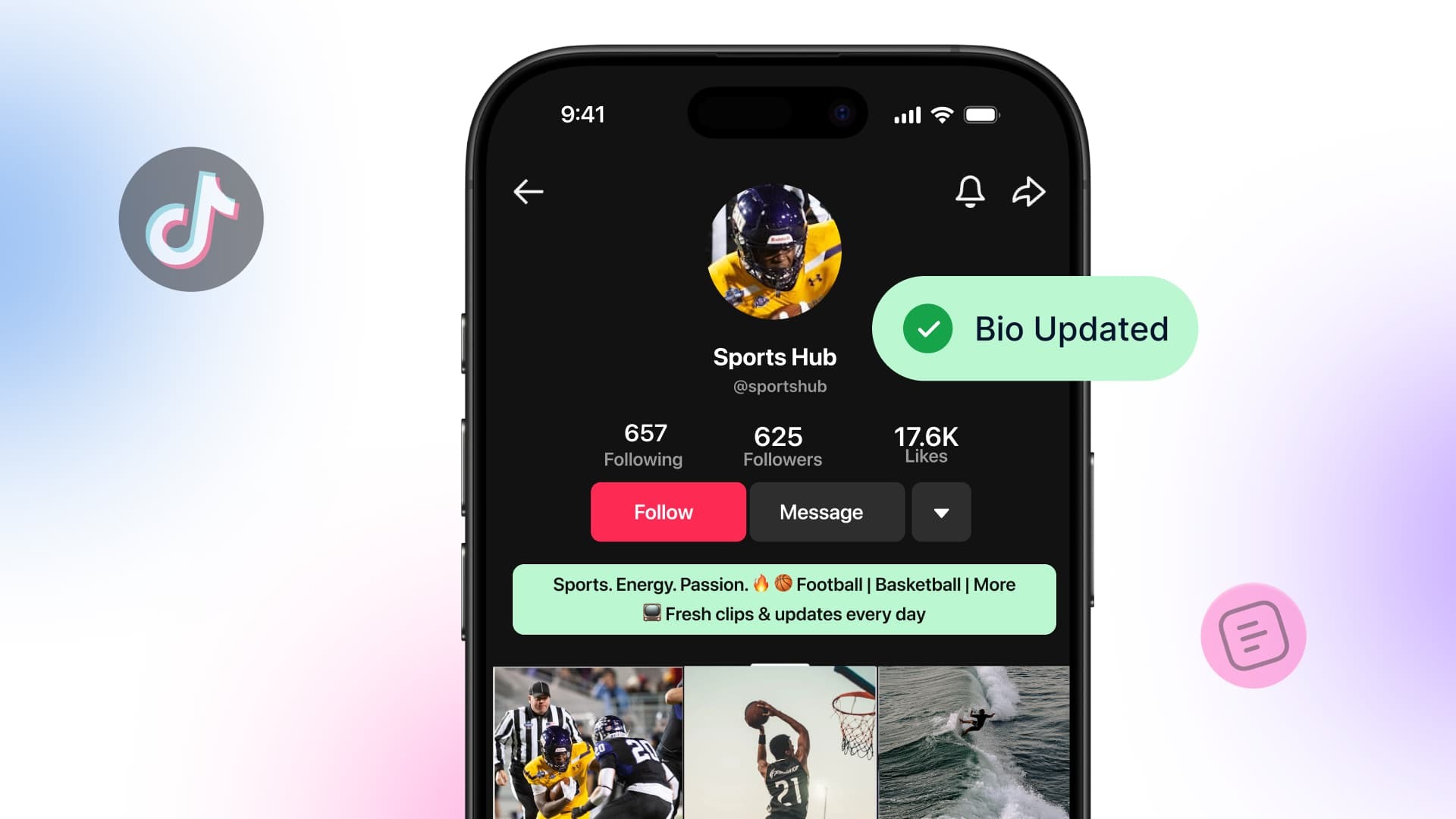 An illustration of a TikTok profile with its bio updated with a new TikTok bio idea.