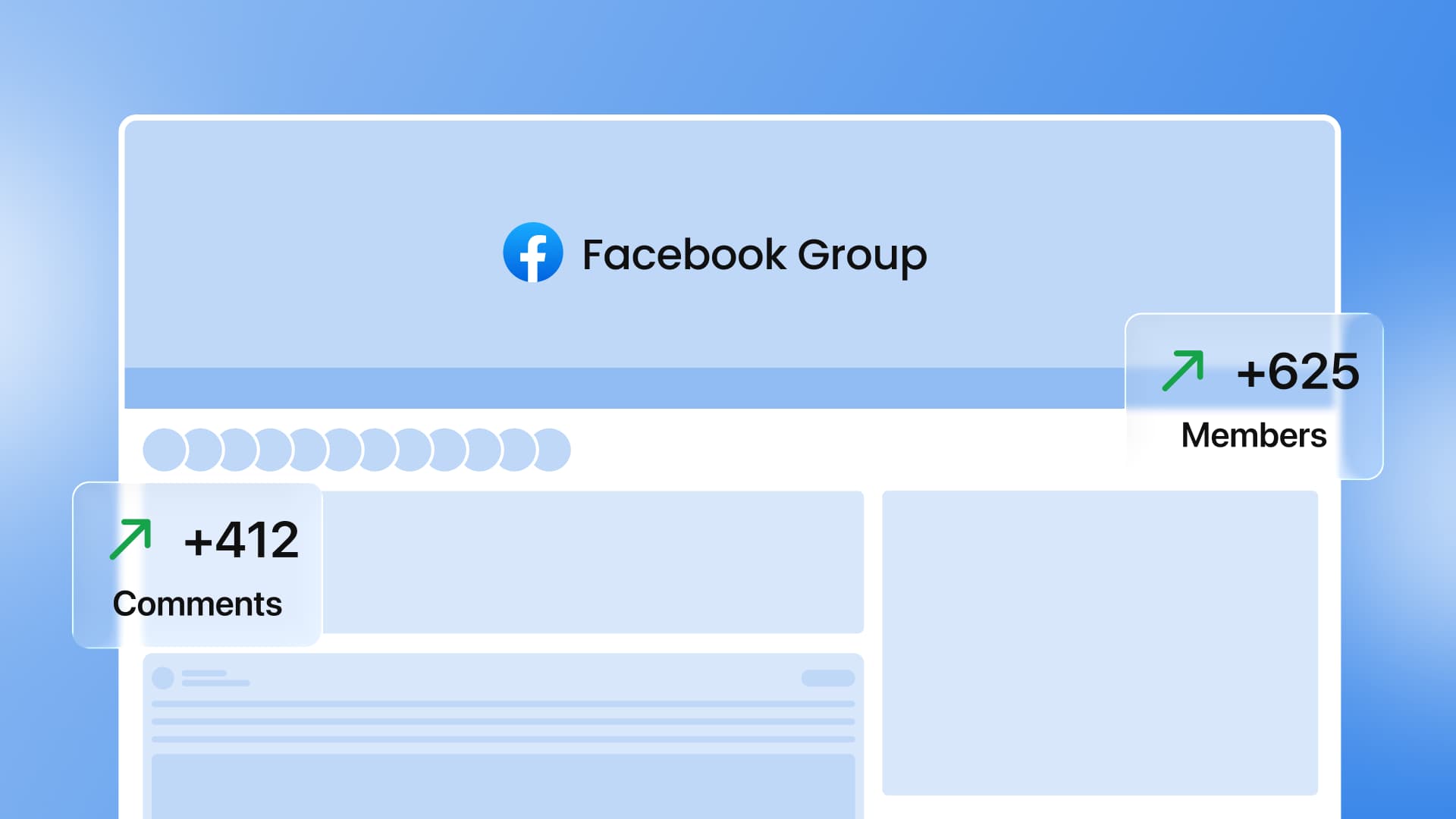 An illustration of a Facebook group with growing members and engagement.