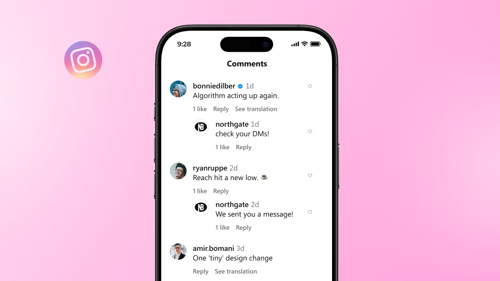 An illustration showcasing an Instagram comments feed with automated responses.