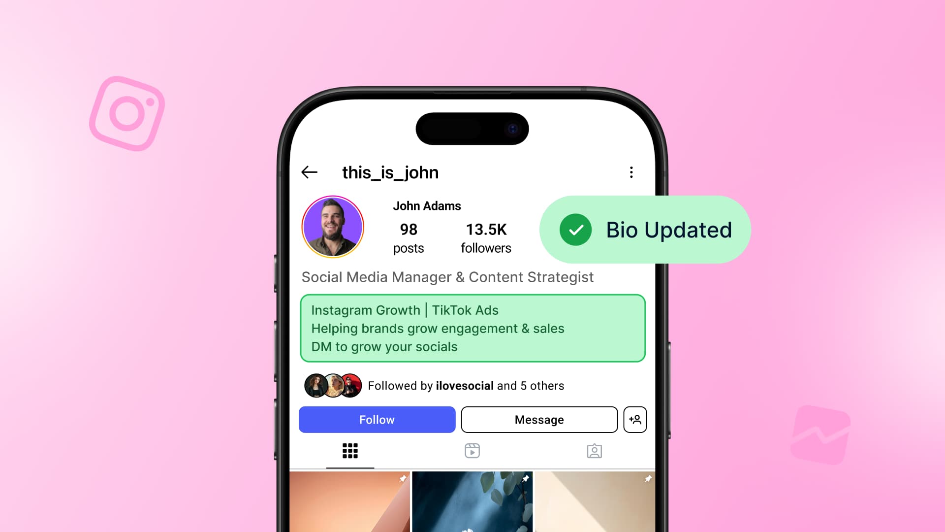An illustration showcasing an Instagram profile with its bio highlighted.