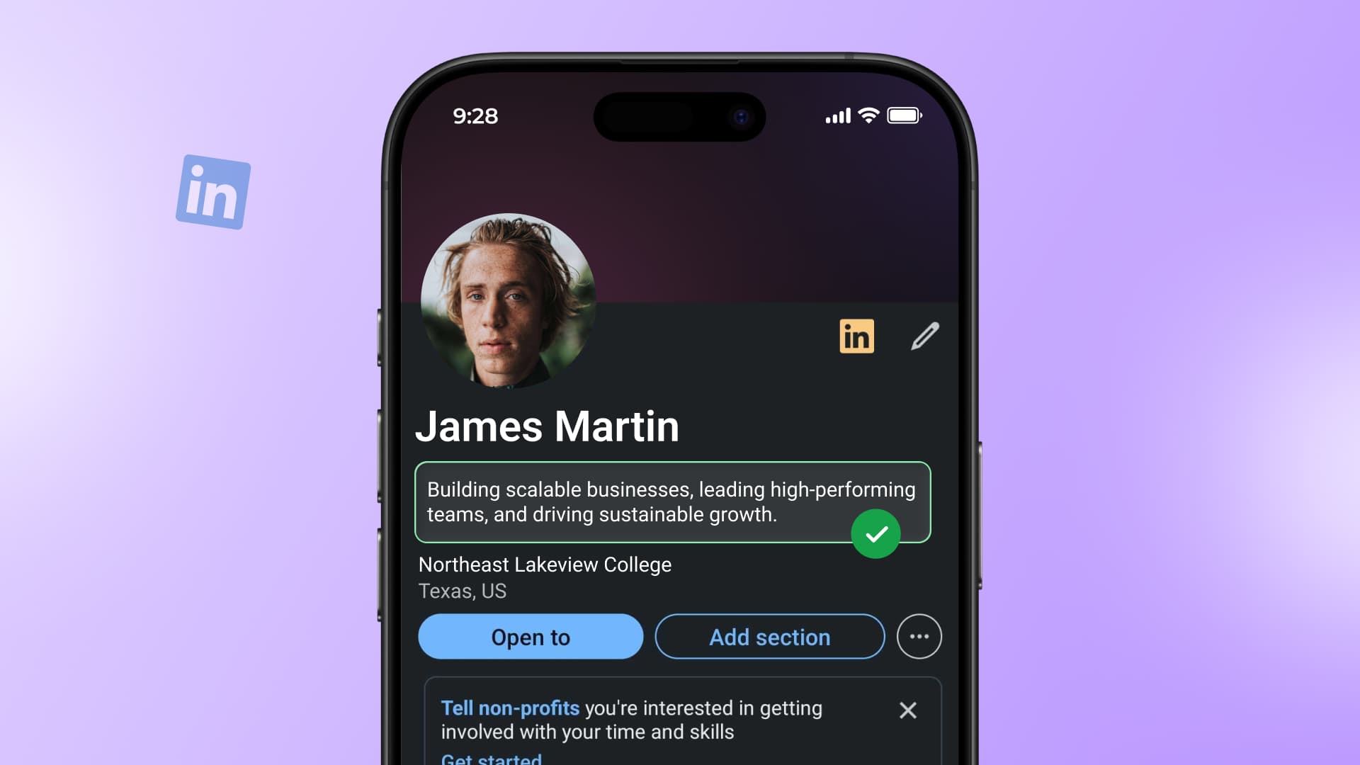 An illustration of a LinkedIn profile with its headline standing out.