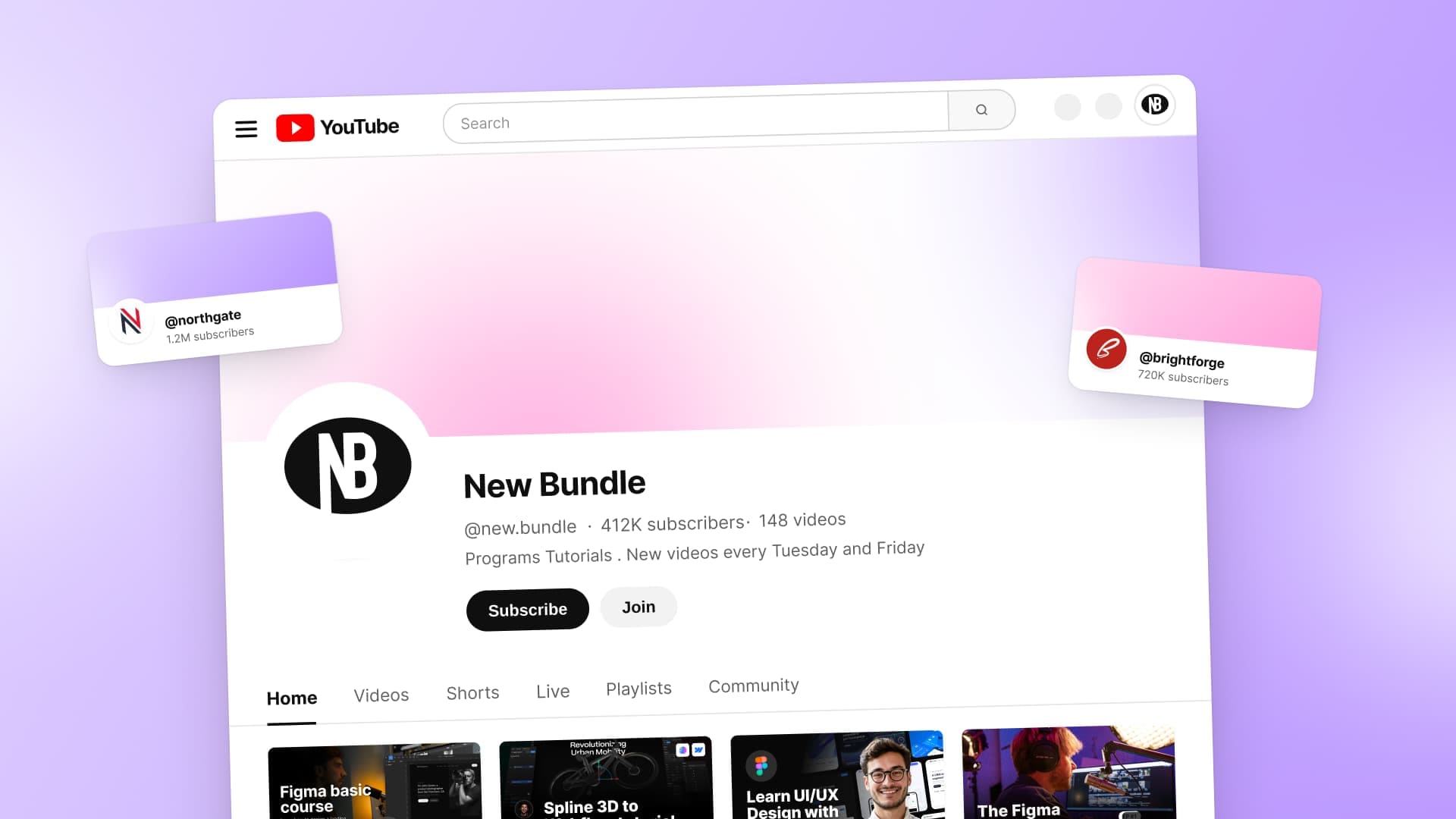 An illustration of a YouTube channel with a few channel ideas around it.
