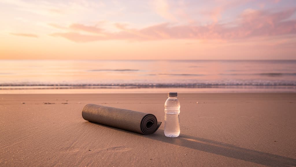 An AI generated image of a yoga mat on the beach.