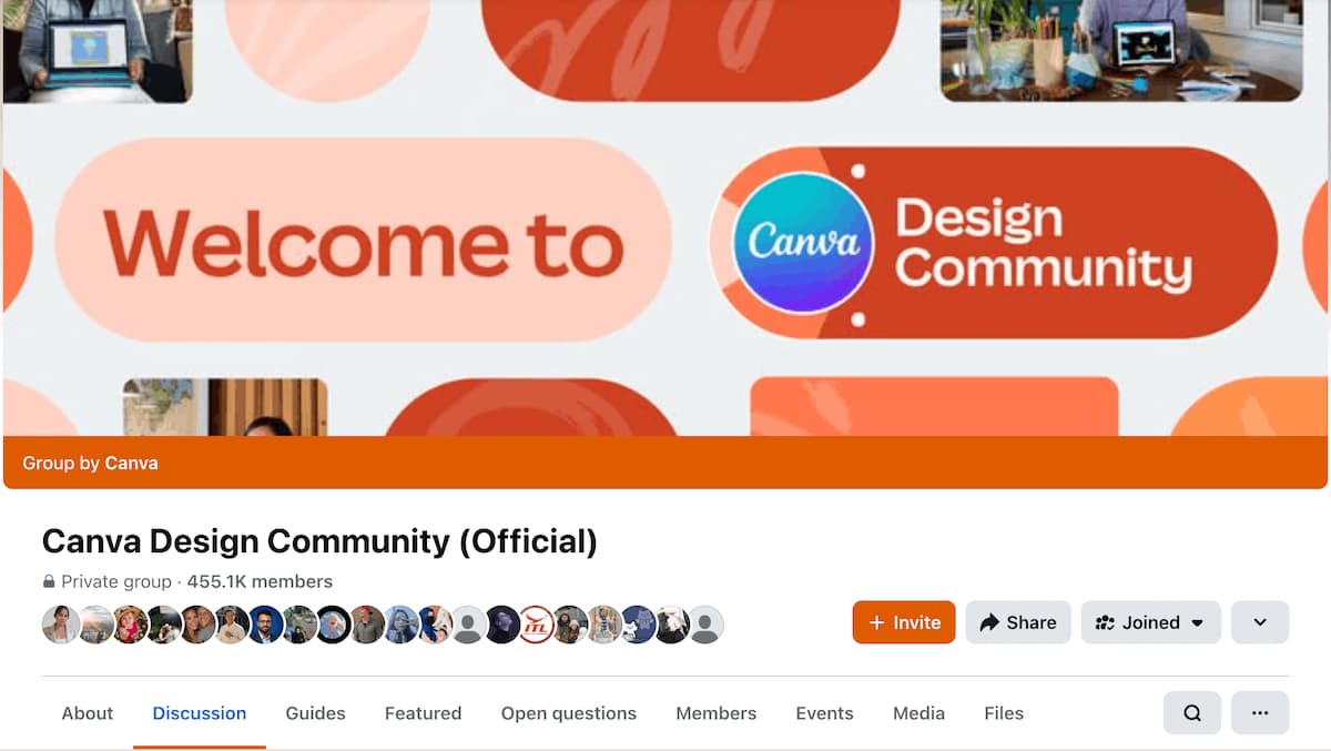 A screenshot of the Canva Design Community Facebook group.