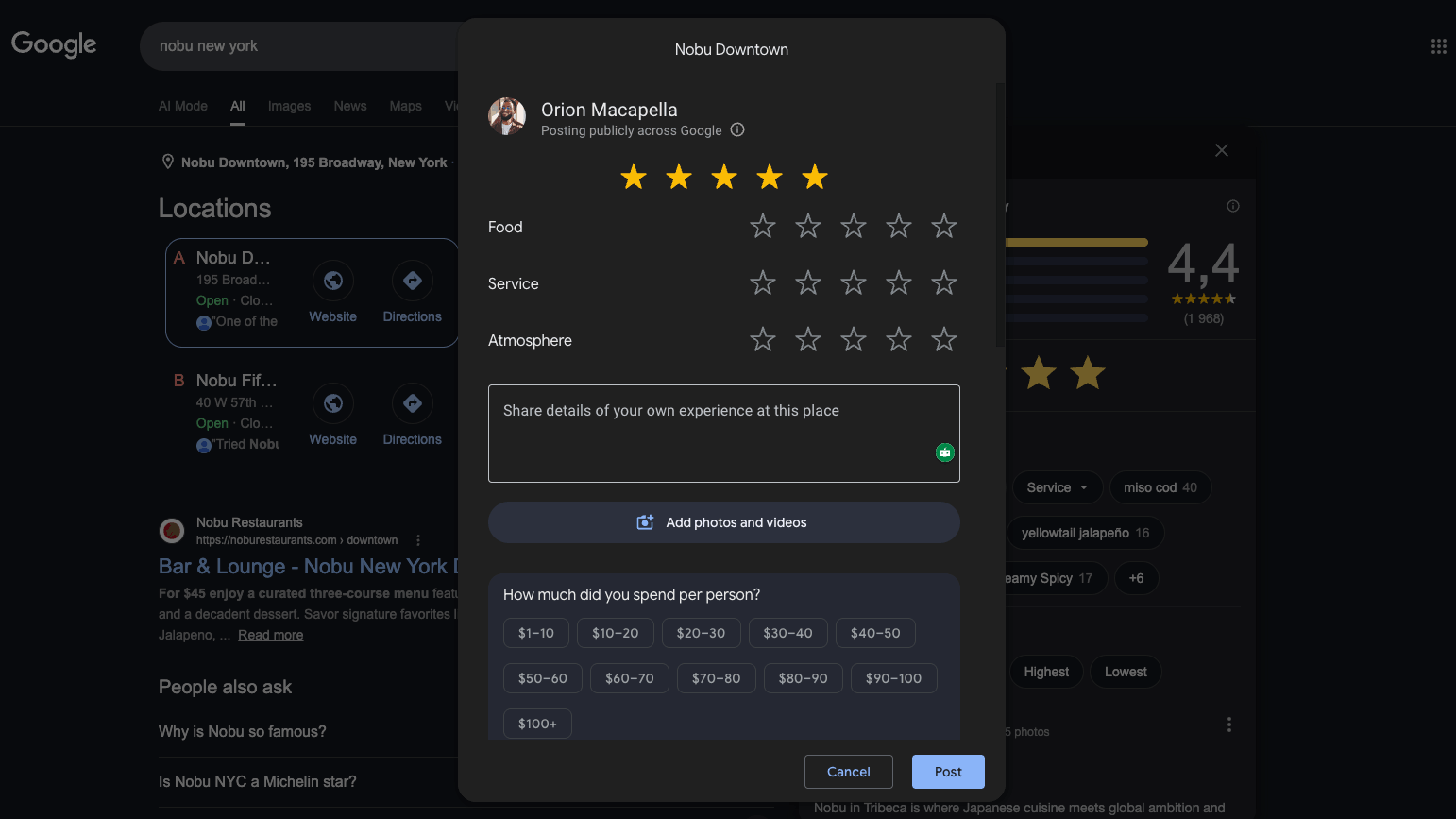A screenshot of a Google review page.