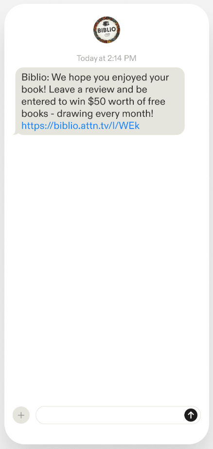 An example of an SMS marketing text asking for reviews.