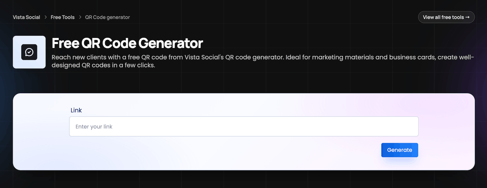 A screenshot of Vista Social's QR code generator.