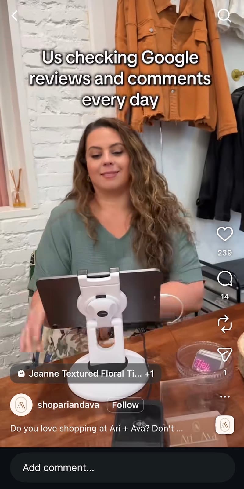 A screenshot of an Instagram Reel talking about checking Google reviews.
