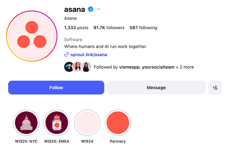 A screenshot of an Instagram bio idea from Asana.