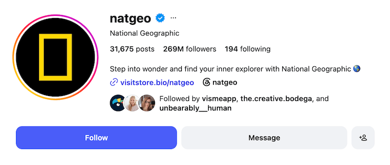 A screenshot of an Instagram bio idea from Nat Geo.