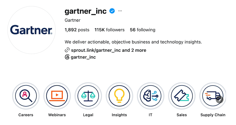 A screenshot of an Instagram bio idea from Gartner.
