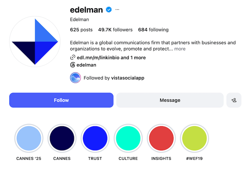A screenshot of an Instagram bio idea from Edelman.