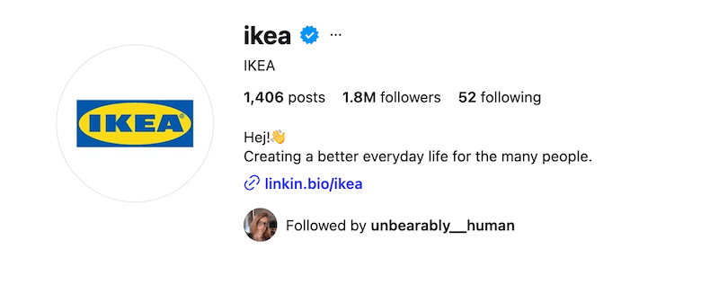 A screenshot of an Instagram bio idea from IKEA.