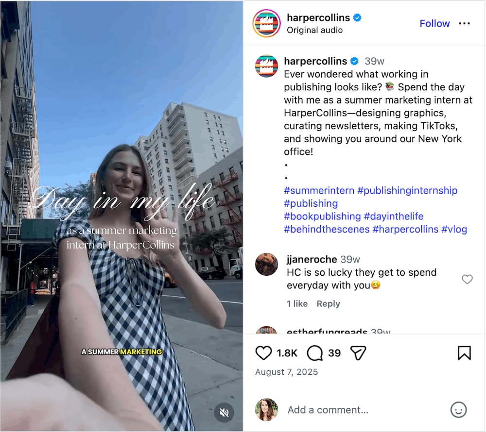A screenshot of a day-in-the-life Instagram Reels idea.