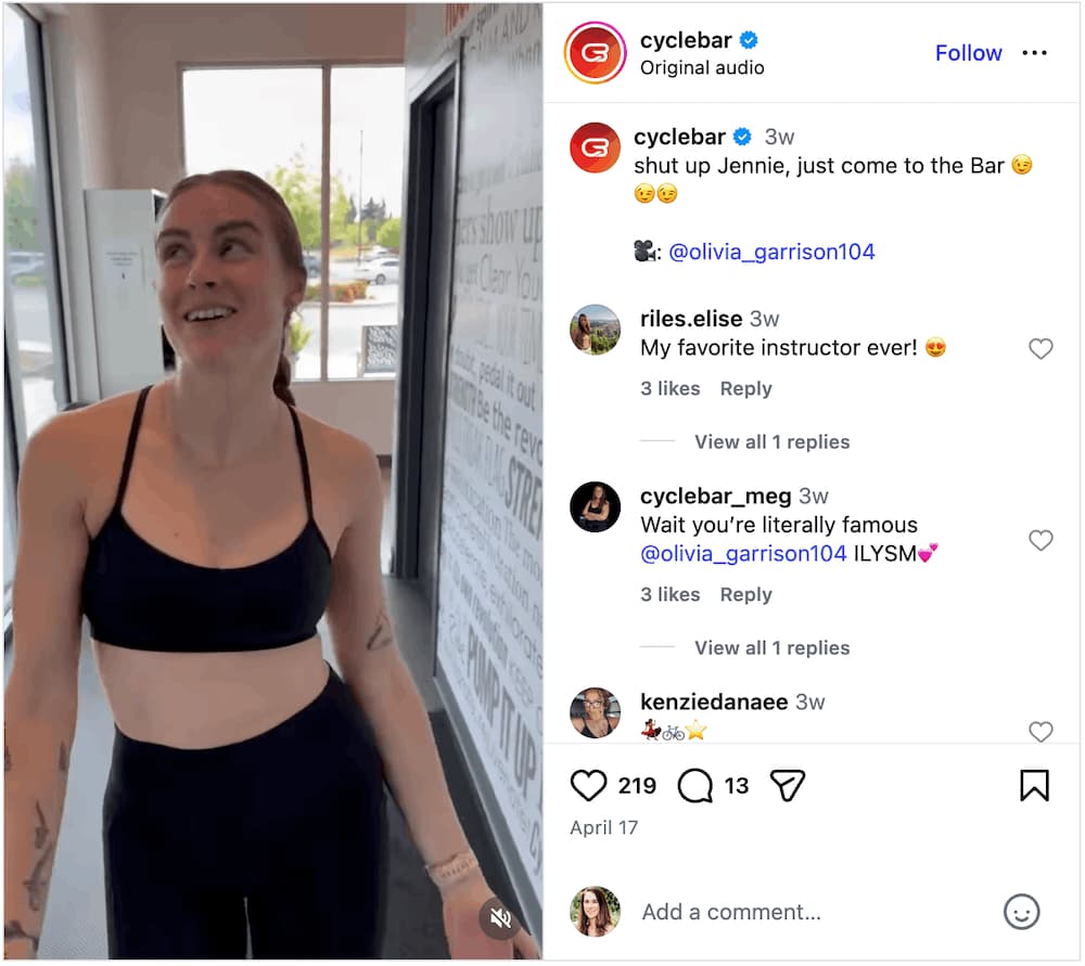 A screenshot of an Instagram Reel using trending audio.