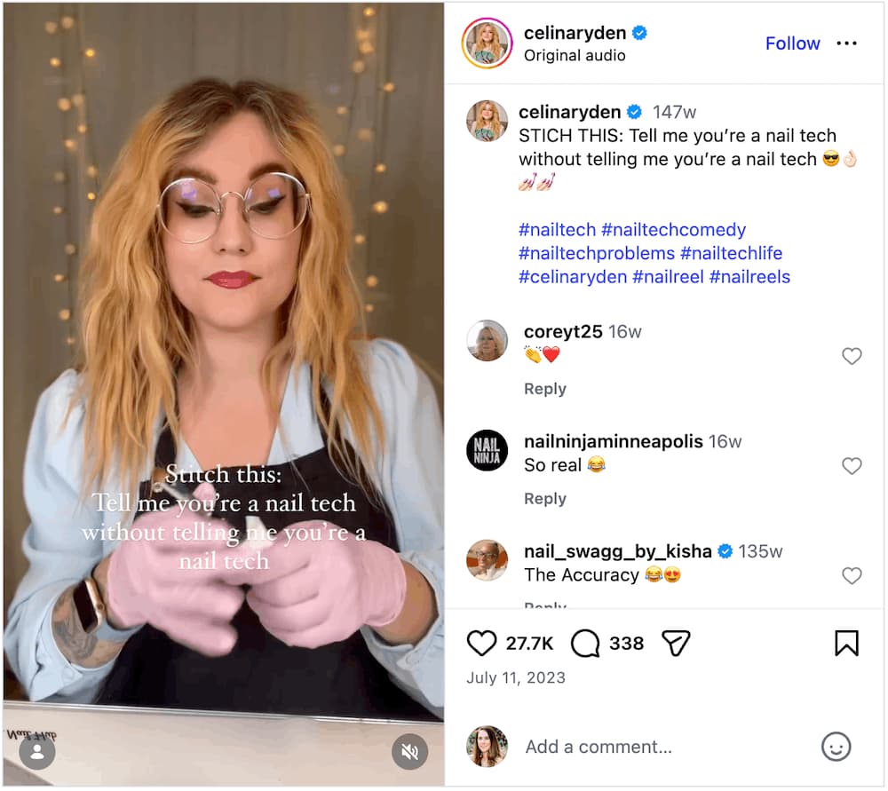 A screenshot of an Instagram Reel using the "tell me without telling me" format.