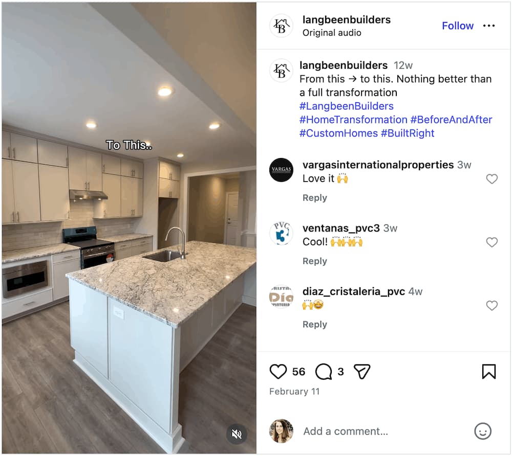 A screenshot of a before-and-after transformation Instagram Reels idea.