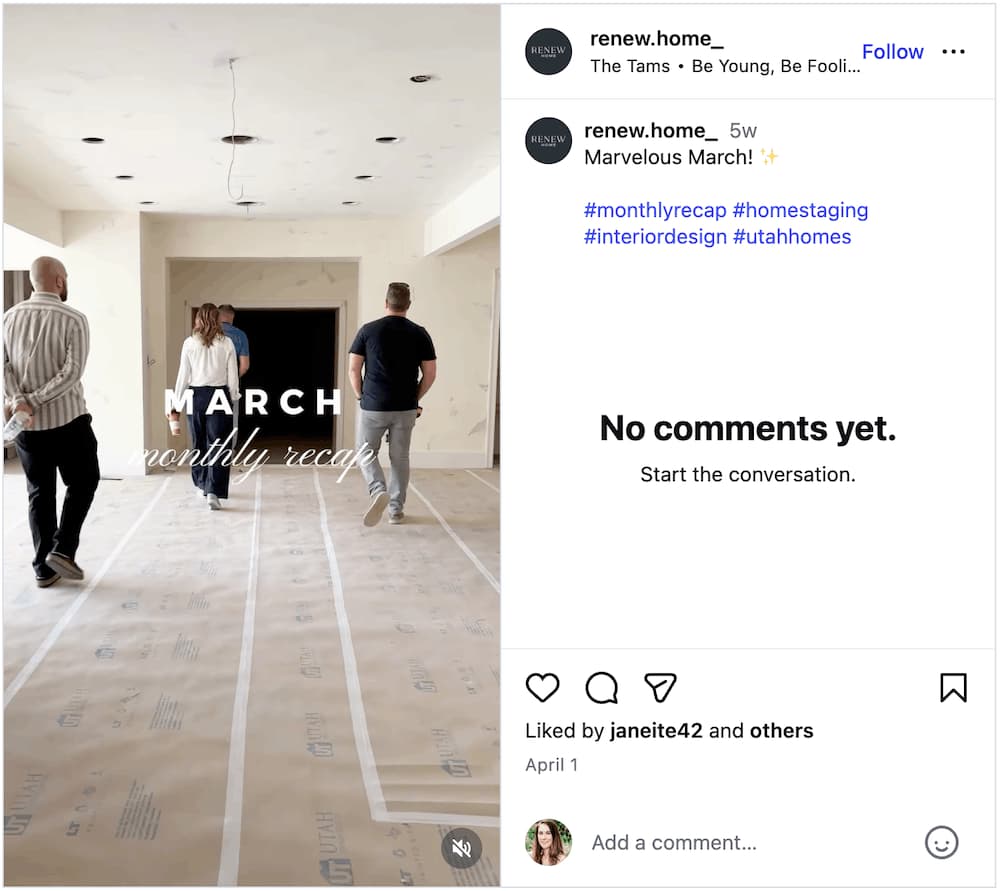 A screenshot of an Instagram Reel sharing a monthly recap.