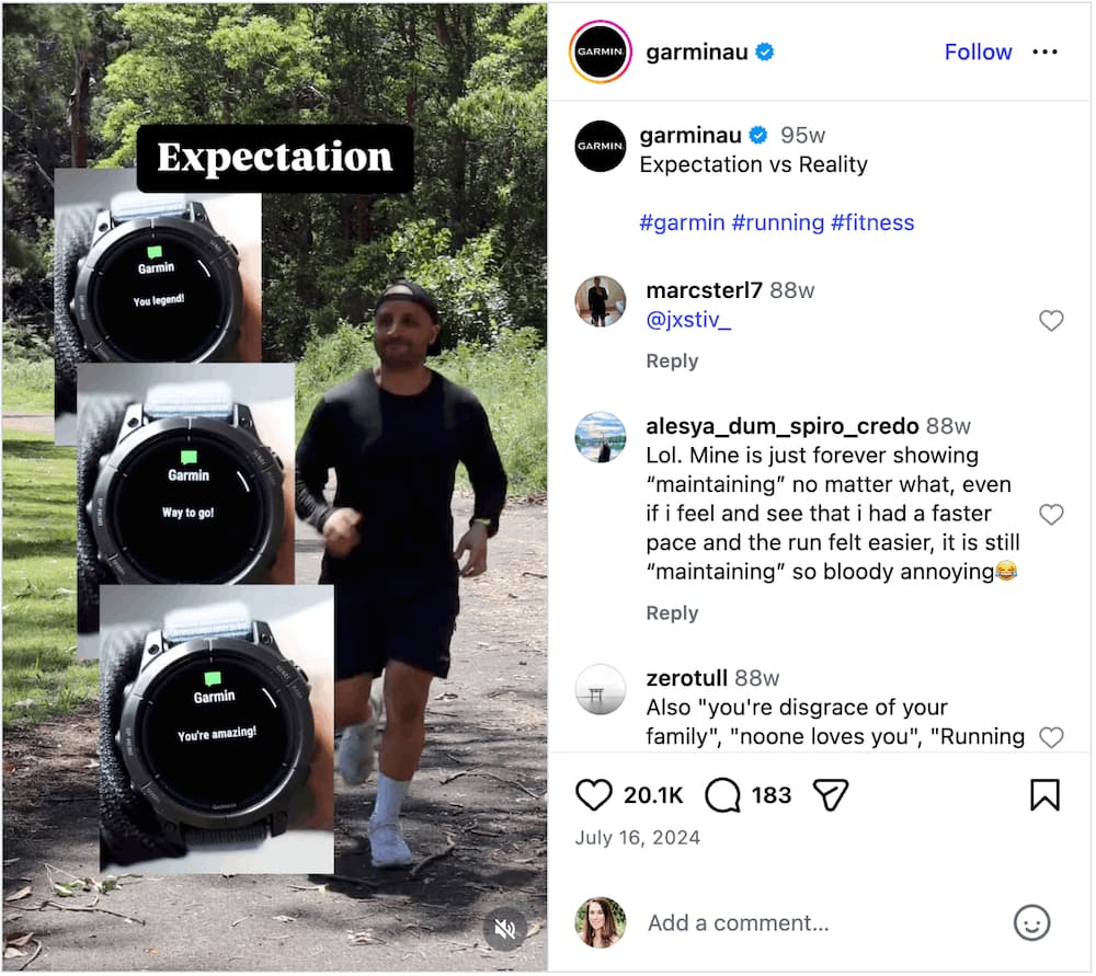 A screenshot of an expectation vs. reality Instagram Reel.