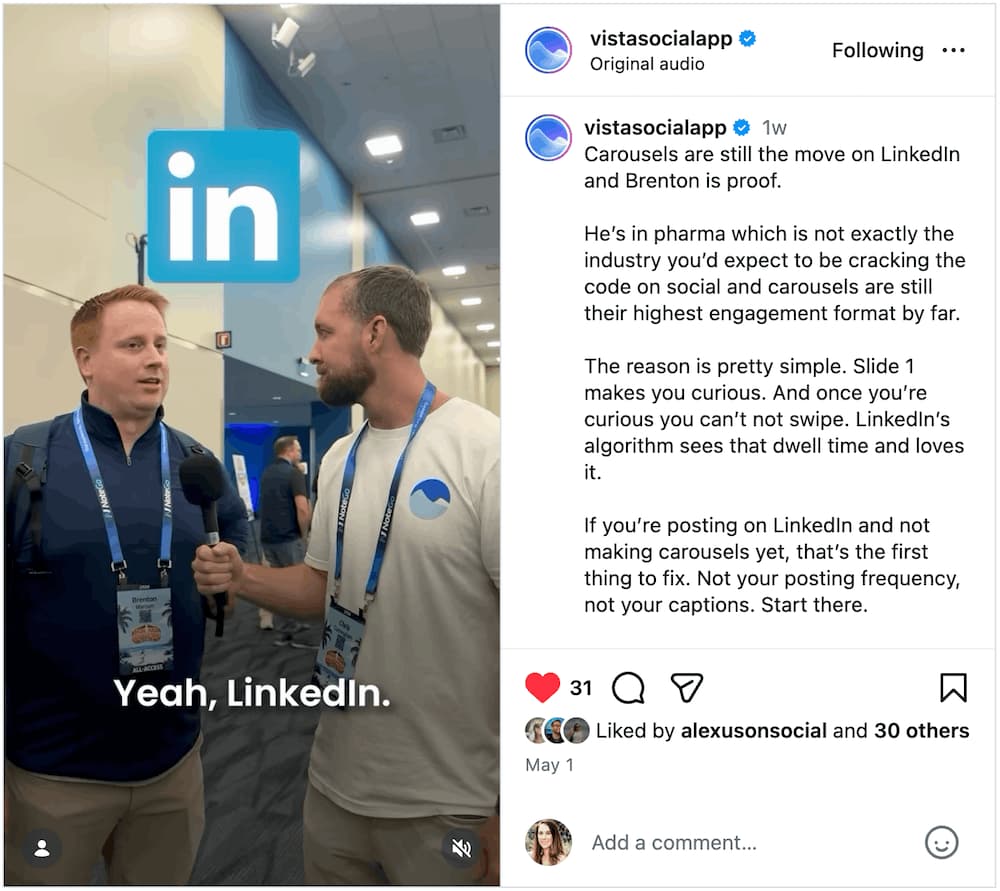 A screenshot of a man-on-the-street interview style Instagram Reel.