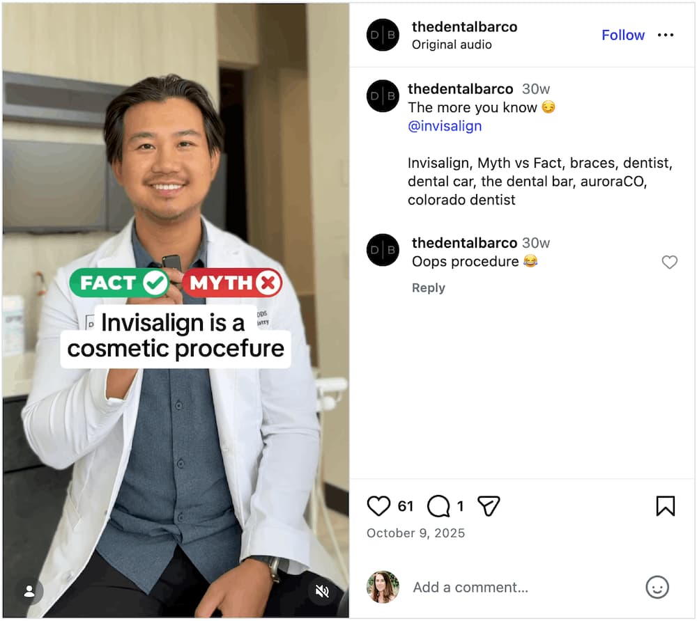 A screenshot of a myth vs. fact Instagram Reels idea.