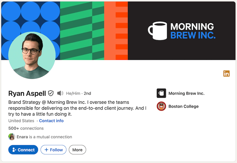 A screenshot of a LinkedIn headline example from Ryan Aspell.