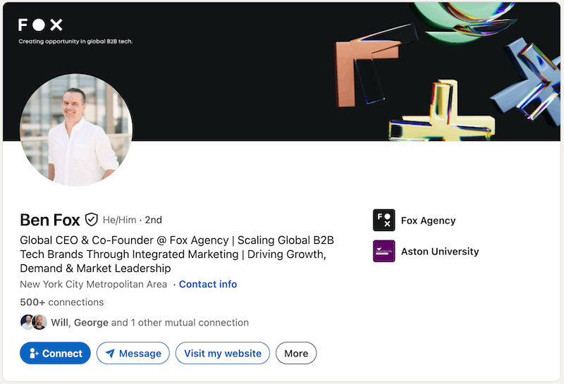 A screenshot of a LinkedIn headline example from Ben Fox.