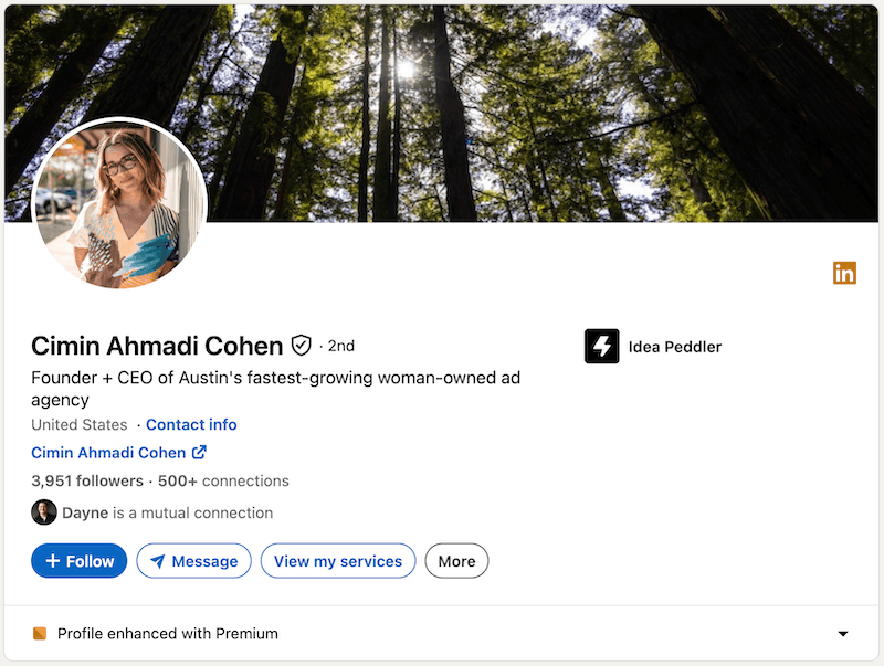 A screenshot of a LinkedIn headline example from Cimin Cohen.
