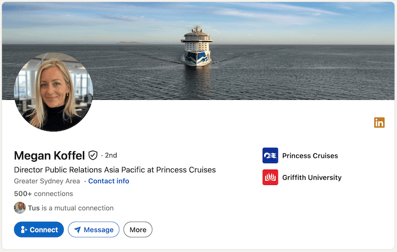 A screenshot of a LinkedIn headline example from Megan Koffel.