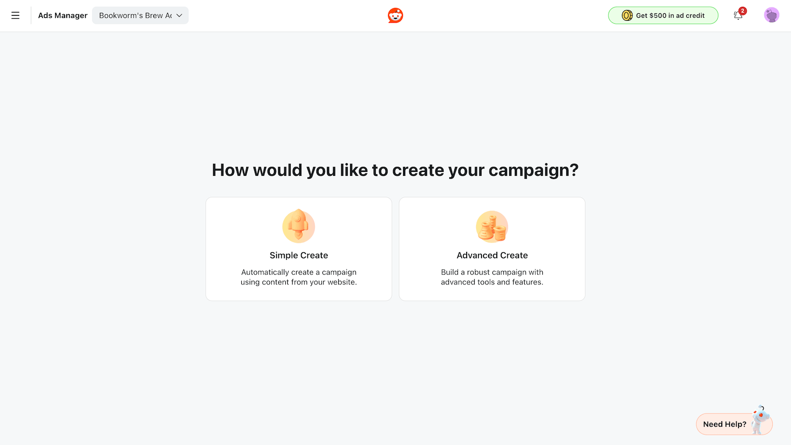 A screenshot showing the Reddit campaign setup options.