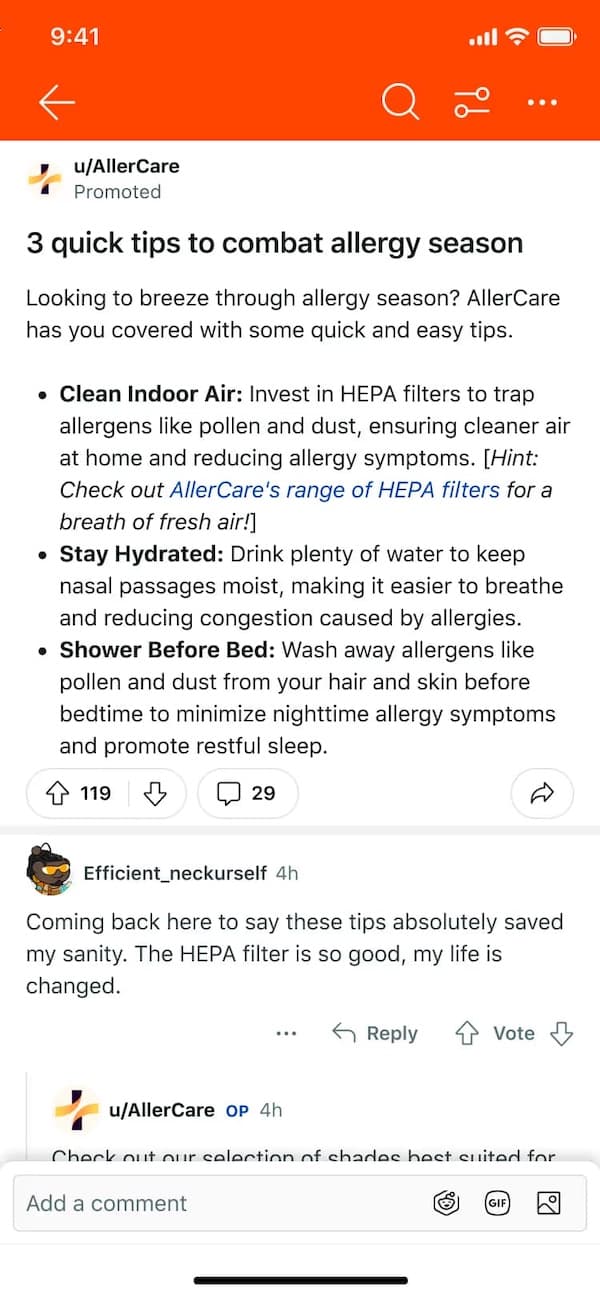 An example of a Reddit free-form ad.