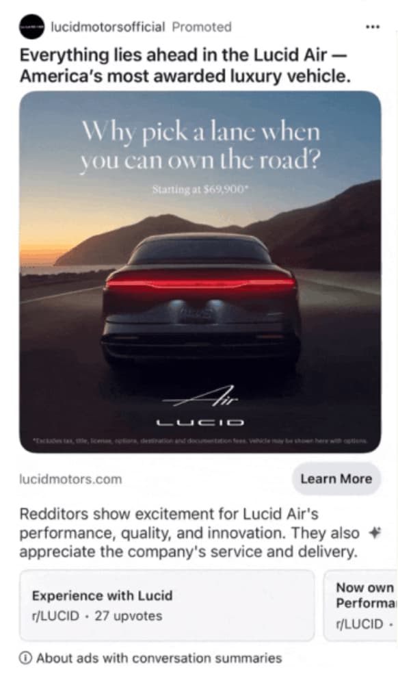 An example of a Reddit conversation ad.
