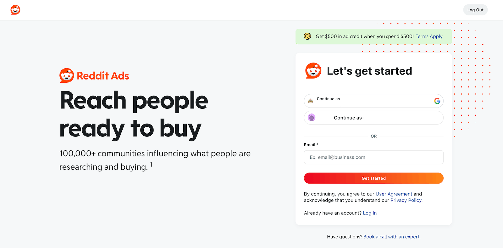 A screenshot of the Reddit advertising home page.
