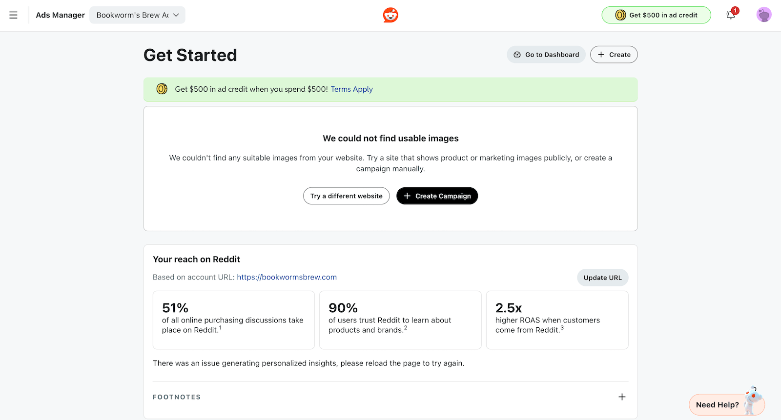 A screenshot of the Reddit ads campaign manager.