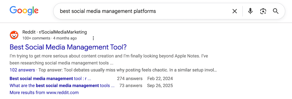 A screenshot of a Reddit post showing up in Google search results.