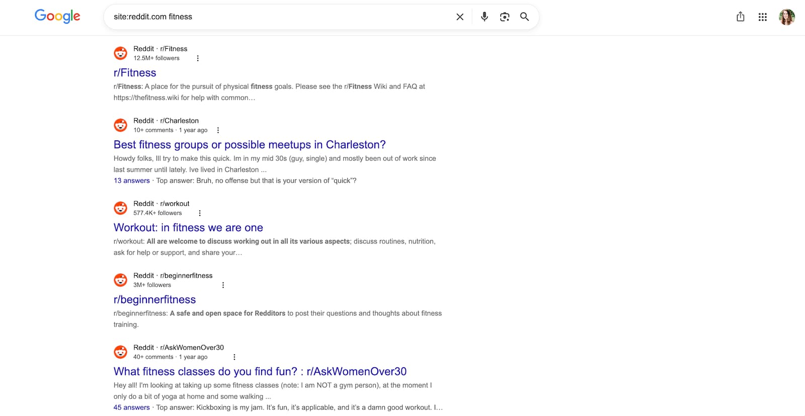 A screenshot of Reddit-specific Google search results.